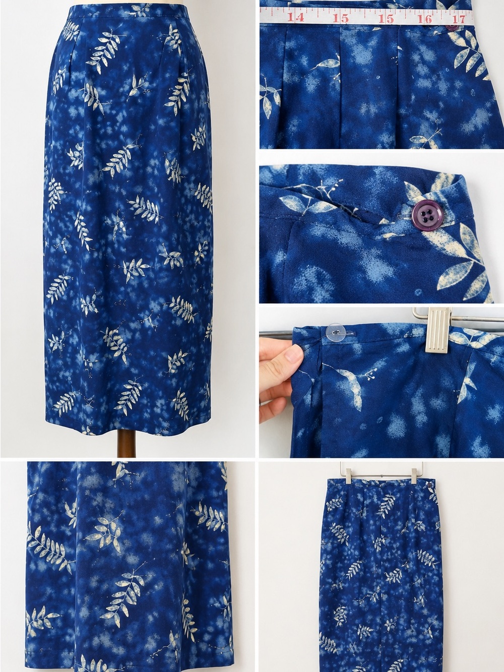 Vintage Blue Floral Midi Skirt - Unbranded